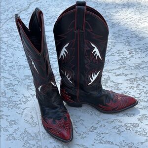 Stylish Black and Red Heeled Boots